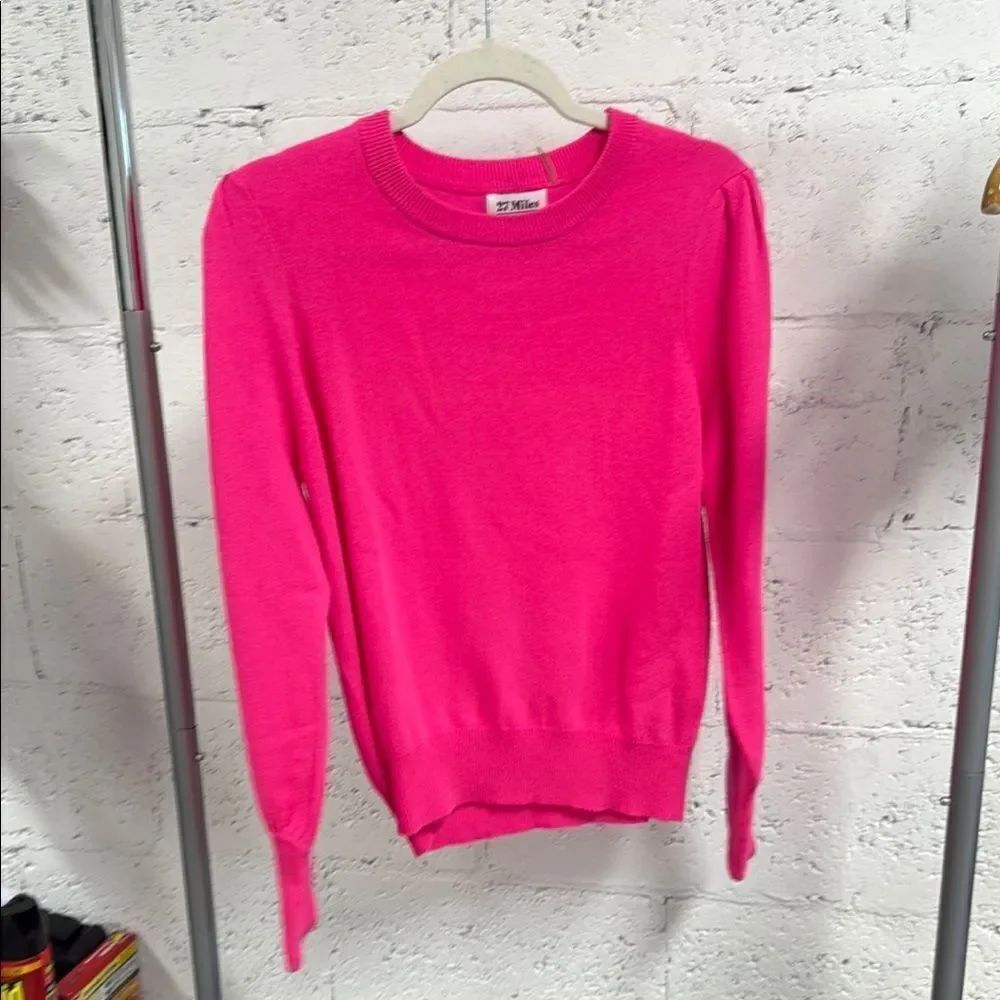 Hot Pink Crew Neck Sweater Cashmere NWOT - 27 Miles Long Sleeve Top - Size Large